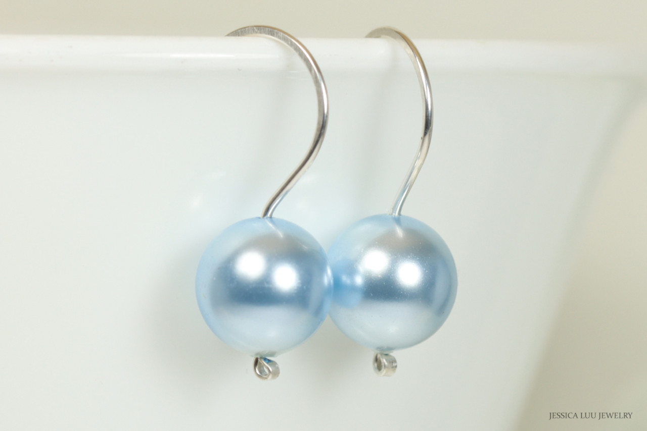 Sterling Silver Light Blue Pearl Earrings - Other Metal