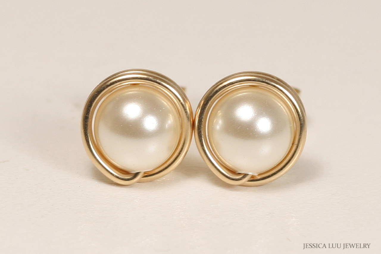 18 karat gold plated double pearl earrings with 2 gold pearls