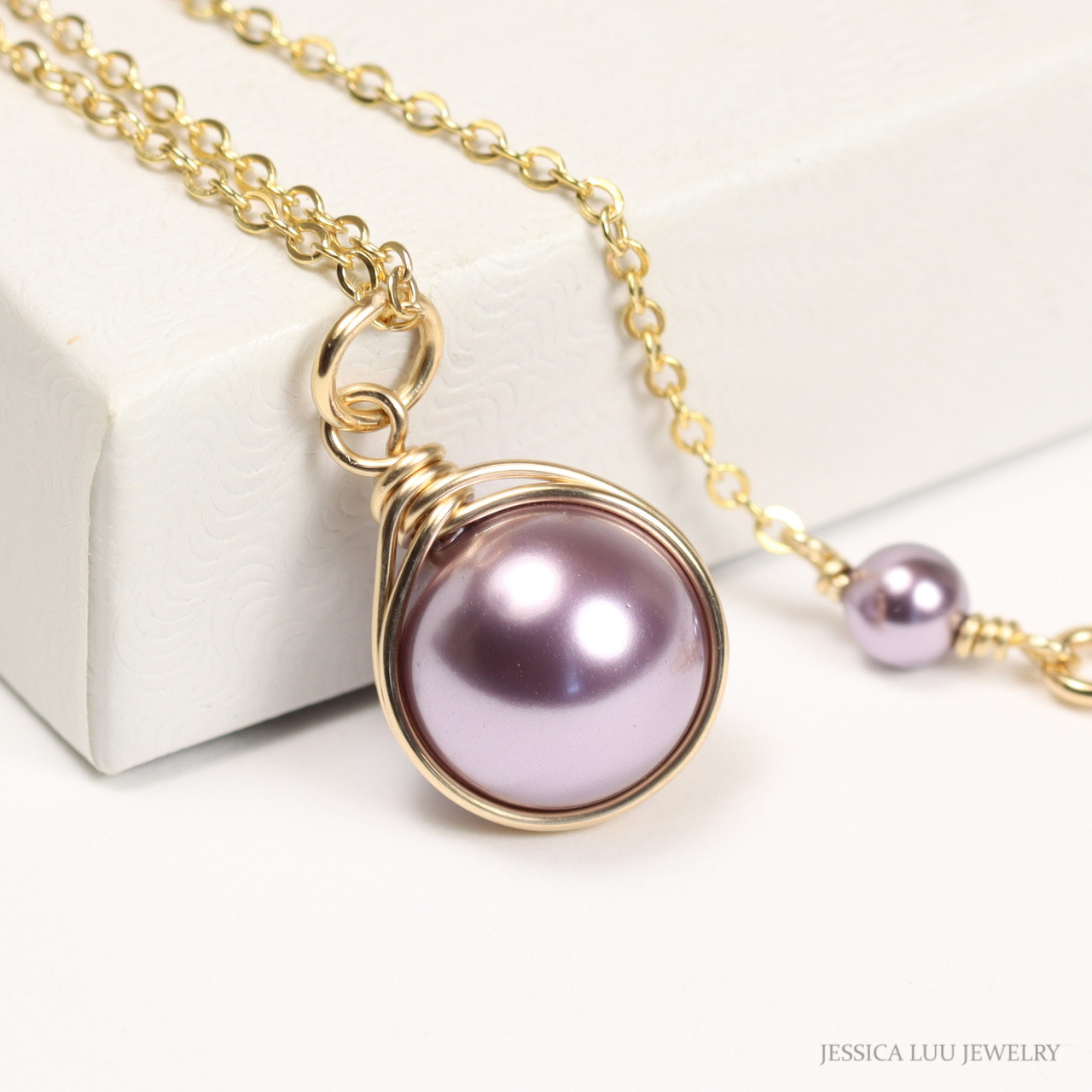 Light Purple Pearl Necklace Yellow or Rose Gold Filled - Jessica