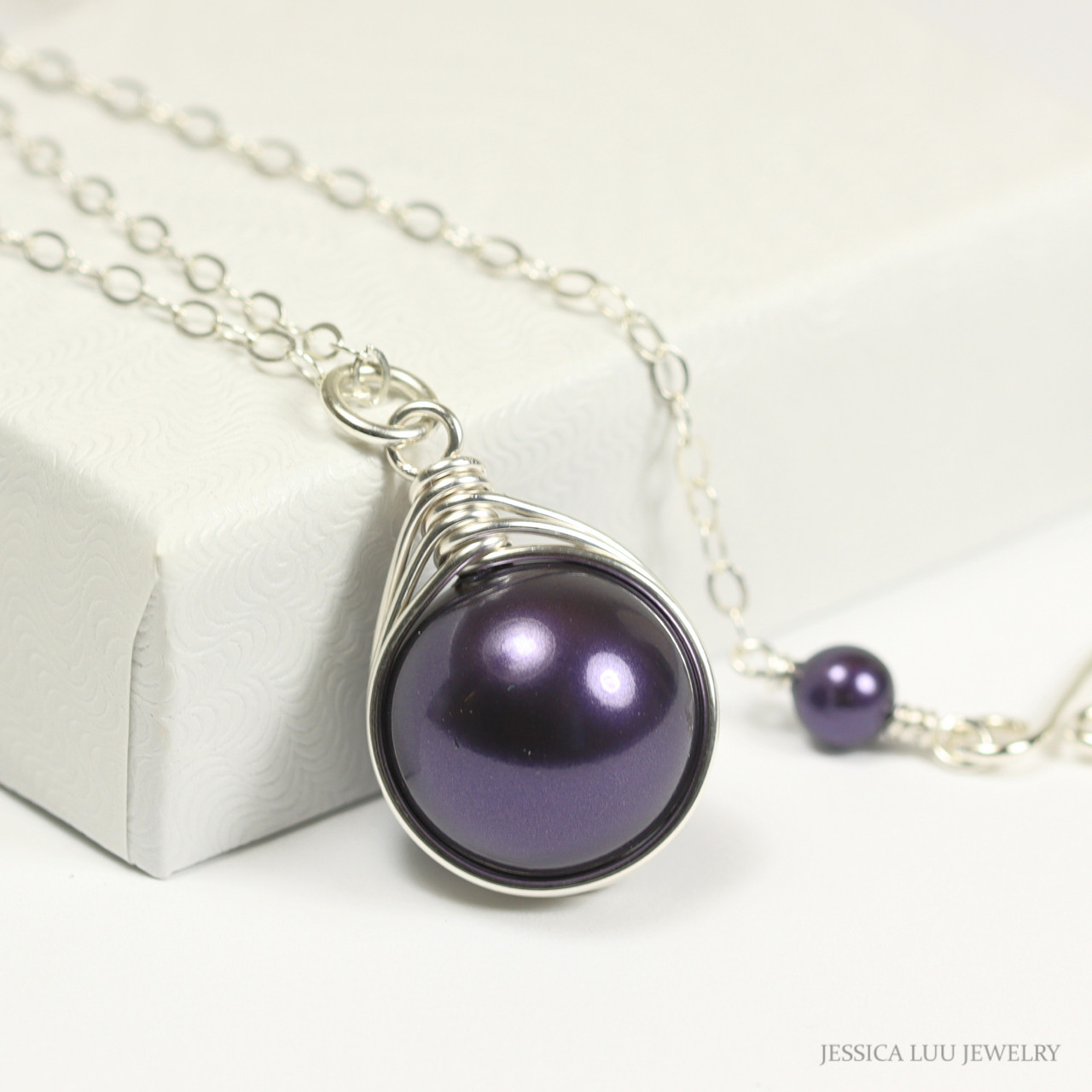 Large Dark Purple Pearl Pendant Necklace Sterling Silver or Gold