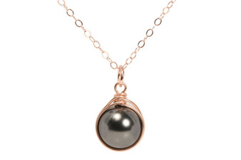 14K rose gold filled wire wrapped black pearl pendant necklace handmade  by Jessica Luu Jewelry