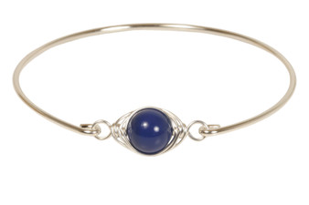 Sterling silver wire wrapped dark lapis blue bangle bracelet handmade by Jessica Luu Jewelry