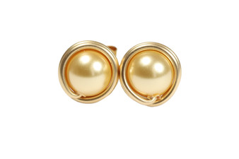 14K yellow gold filled wire wrapped pearl stud earrings handmade by Jessica Luu Jewelry