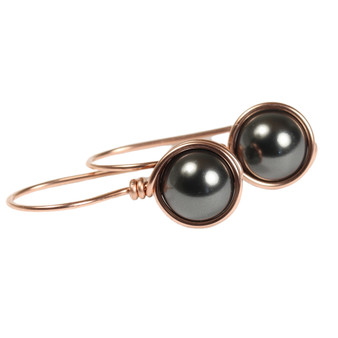 14k rose gold filled wire wrapped black pearl  pearl drop earrings handmade by Jessica Luu Jewelry