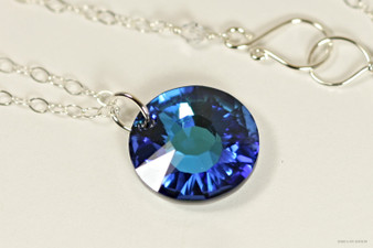 Sterling silver Bermuda blue crystal pendant on chain necklace handmade by Jessica Luu Jewelry