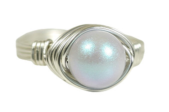 Sterling Silver Iridescent Powder Blue Pearl Ring - Other Metal Options Available