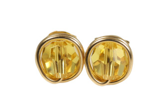 14K yellow gold filled wire wrapped light topaz crystal stud earrings handmade by Jessica Luu Jewelry