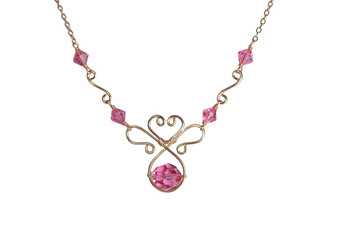 Rose Gold Pink Crystal Necklace - Matching Earrings Available
