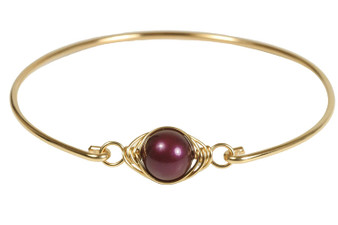 Gold Purple Pearl Bangle Bracelet - Other Metal Options Available