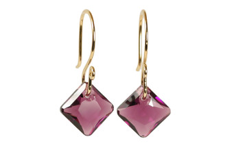 14K yellow gold filled amethyst purple crystal dangle earrings handmade by Jessica Luu Jewelry