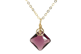 14K yellow gold filled wire wrapped amethyst purple crystal pendant necklace handmade by Jessica Luu Jewelry