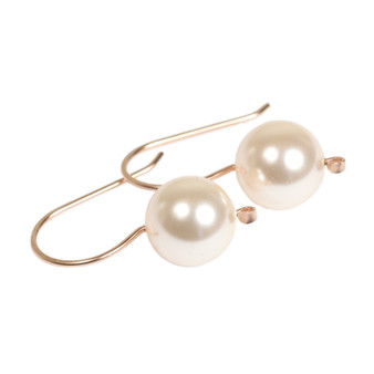 10mm ivory pearl drop earrings with 14K rose gold filled hook ear wires handmade by Jessica Luu Jewelry