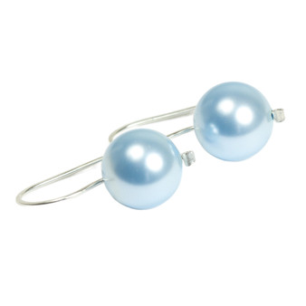 Sterling silver earrings with 12mm large light blue pearl drops handmade by Jessica Luu Jewelry
