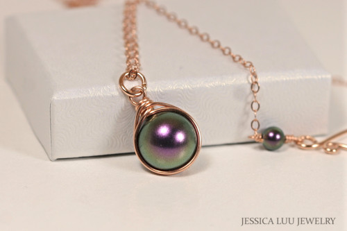 Rose Gold Purple Pearl Necklace - Available with Matching Earrings and Other Metal Options