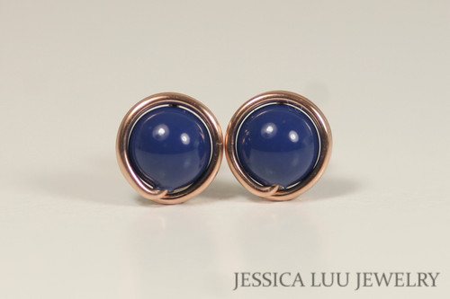 Rose Gold Lapis Blue Stud Earrings - Available in 2 Sizes and Other Metal Options