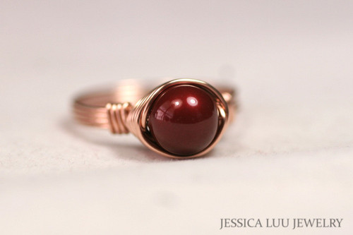 Rose Gold Dark Red Pearl Ring - Other Metal Options Available