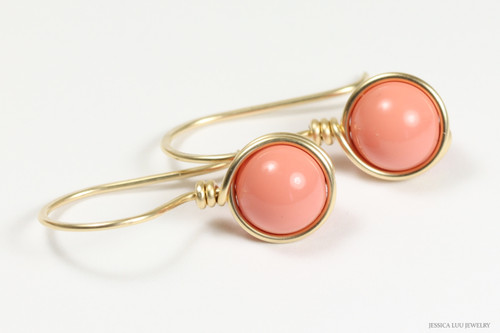 Gold Pink Coral Earrings - Available with Matching Necklace and Other Metal Options