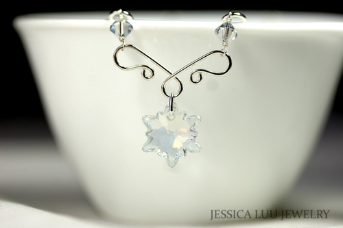 Sterling Silver Snowflake Crystal Necklace - Available with Matching Earrings