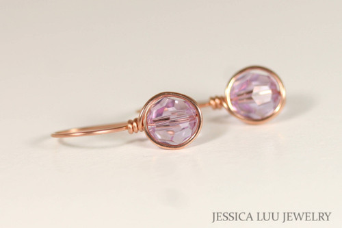 Rose Gold Lavender Crystal Earrings - Available with Other Metal Options