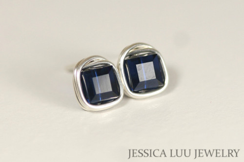 Sterling Silver Navy Blue Crystal Stud Earrings - Available with Matching Necklace and Other Metal Options