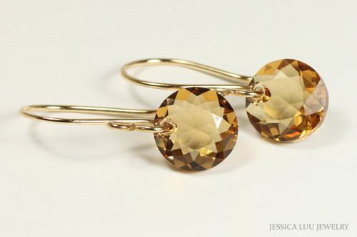 14K yellow gold filled light Colorado topaz brown crystal classic cut dangle earrings handmade by Jessica Luu Jewelry