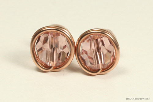 14K rose gold filled vintage rose pink crystal stud earrings handmade by Jessica Luu Jewelry