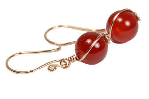 14K Rose gold filled wire carnelian gemstone dangle earrings handmade by Jessica Luu Jewelry