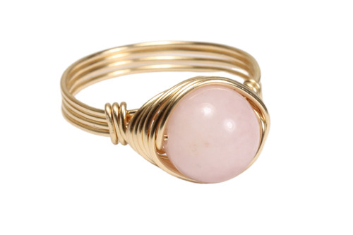 14K gold filled wire wrapped rose quartz gemstone ring handmade by Jessica Luu Jewelry