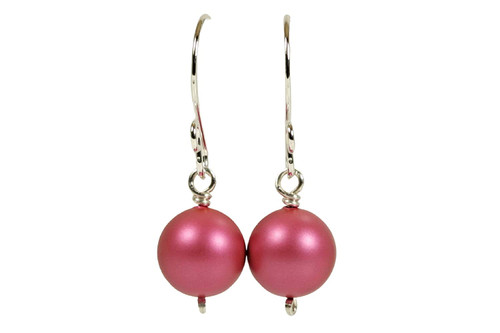 Sterling Silver Dark Pink Pearl Dangle Earrings - Available with Matching Necklace and Other Metal Options