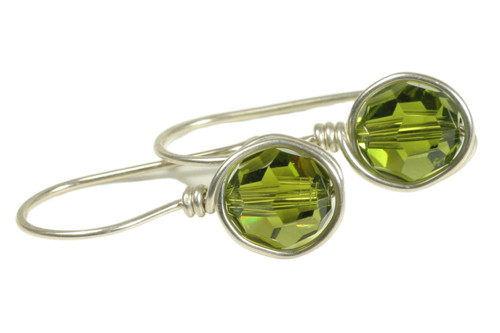 Sterling Silver Olive Green Crystal Earrings - Other Metal Options Available