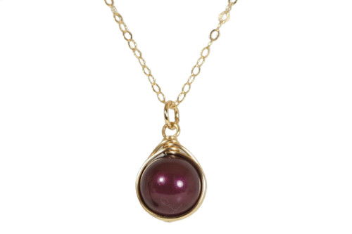 Gold Purple Pearl Necklace - Available with Matching Earrings and Other Metal Options