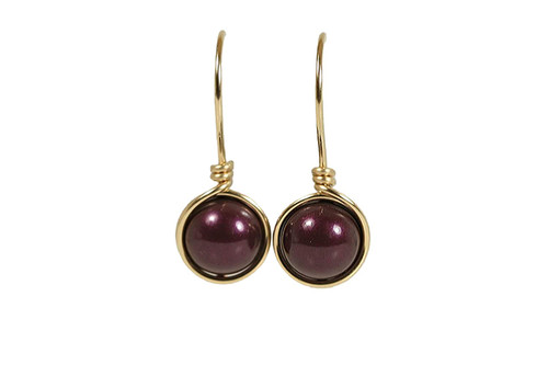 Gold Purple Pearl Earrings - Available with Matching Necklace and Other Metal Options