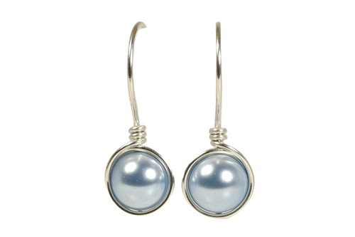 Sterling Silver Light Blue Pearl Earrings - Available with Matching Necklace and Other Metal Options