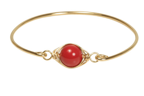 Gold Red Coral Bangle Bracelet - More Metal Options Available