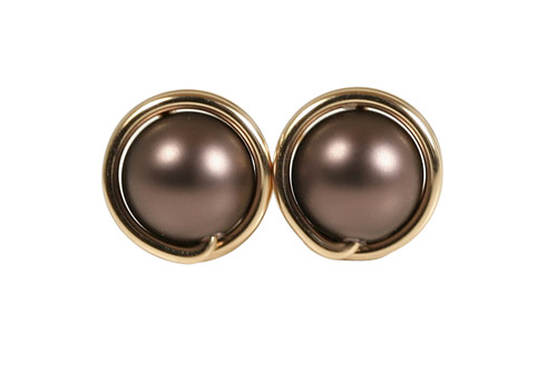 Gold Brown Pearl Stud Earrings - Available in 2 Sizes and Other Metal Options