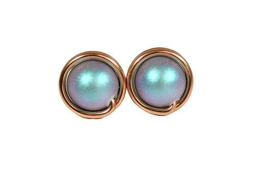 Rose Gold Iridescent Light Blue Pearl Stud Earrings - Available in 3 Sizes and Other Metal Options Rose Gold Iridescent Light Blue Pearl Stud Earrings - Available in 3 Sizes and Other Metal Options