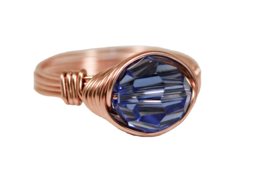 Rose Gold Sapphire Blue Crystal Ring - More Metal Options Available