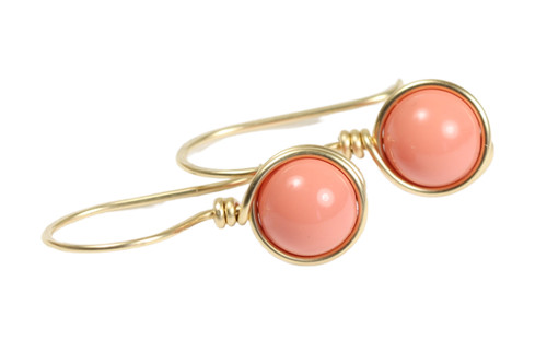 Gold Pink Coral Earrings - Available with Matching Necklace and Other Metal Options