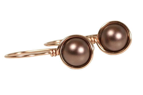 Rose Gold Chocolate Brown Pearl Earrings - Available with Matching Necklace and Other Metal Options