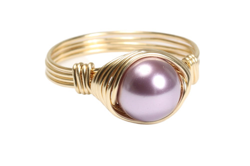 14K gold filled wire wrapped mauve purple pearl ring handmade by Jessica Luu Jewelry