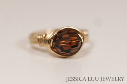 Gold Brown Crystal Ring - Other Metal Options Available
