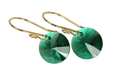 Gold Emerald Green Crystal Dangle Earrings - Other Metal Options Available