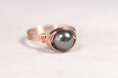 Rose Gold Dark Grey Pearl Ring - Other Metal Options Available