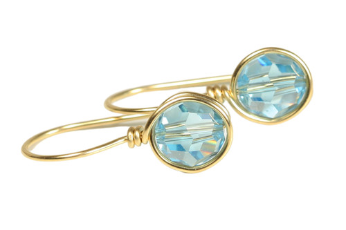 Gold Aquamarine Crystal Earrings - Available with Matching Necklace and Other Metal Options