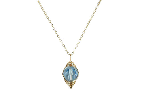 Gold Aquamarine Crystal Necklace - Available with Matching Earrings and Other Metal Choices