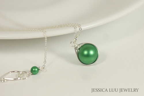 Sterling Silver Green Pearl Necklace - Available with Matching Earrings and Other Metal Options