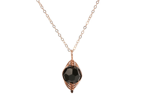 Rose Gold Jet Black Crystal Necklace - Available with Matching Earrings and Other Metal Options