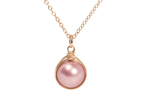 Rose Gold Pink Pearl Necklace - Available with Matching Earrings and Other Metal Choices