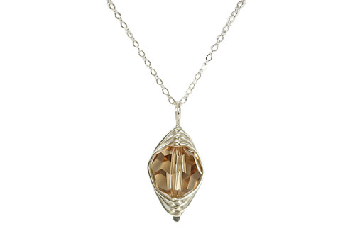 Sterling Silver Light Tan Crystal Necklace - Available with Matching Earrings and Other Metal Options