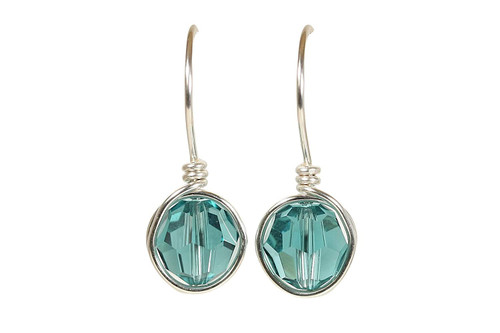 Sterling Silver Teal Blue Crystal Earrings - Other Metal Options Available